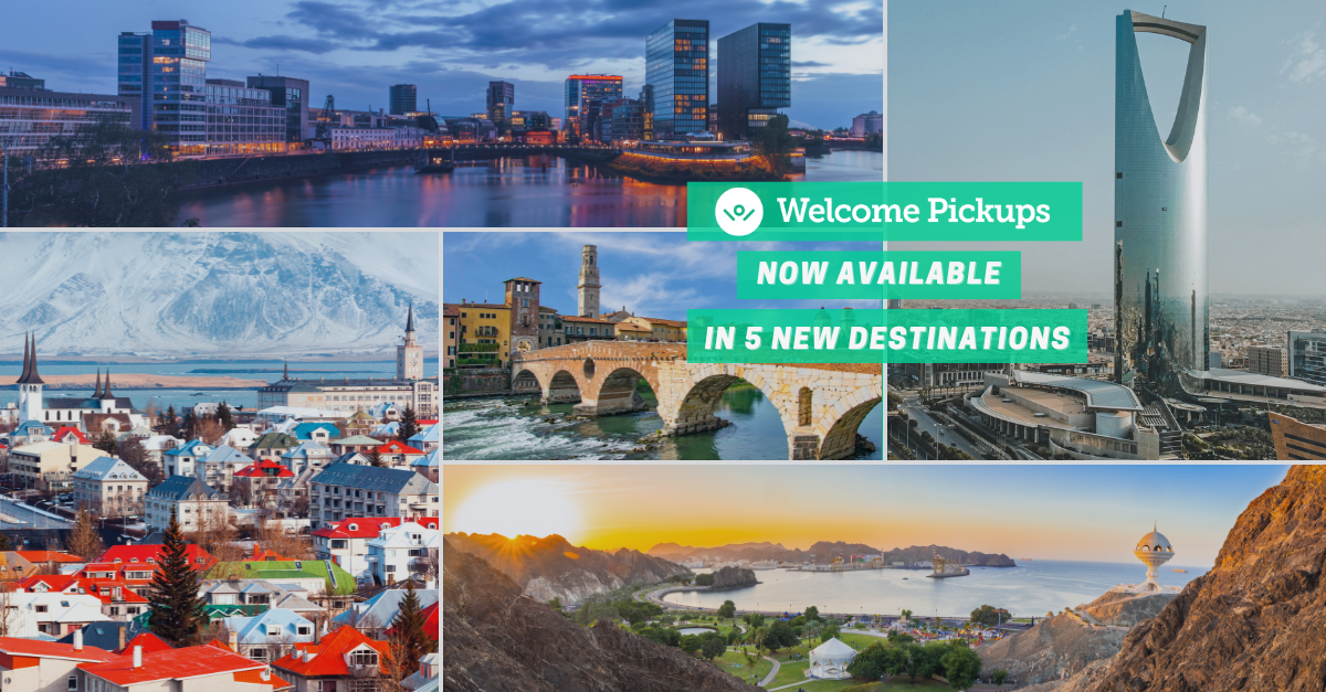 Welcome banner showing 5 images of cities (Verona, Reykjavik, Dusseldorf, Muscat and Riyadh).